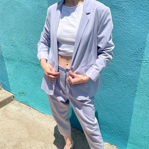 Lavender Suit Jacket with High Waist Tapered Pants Set